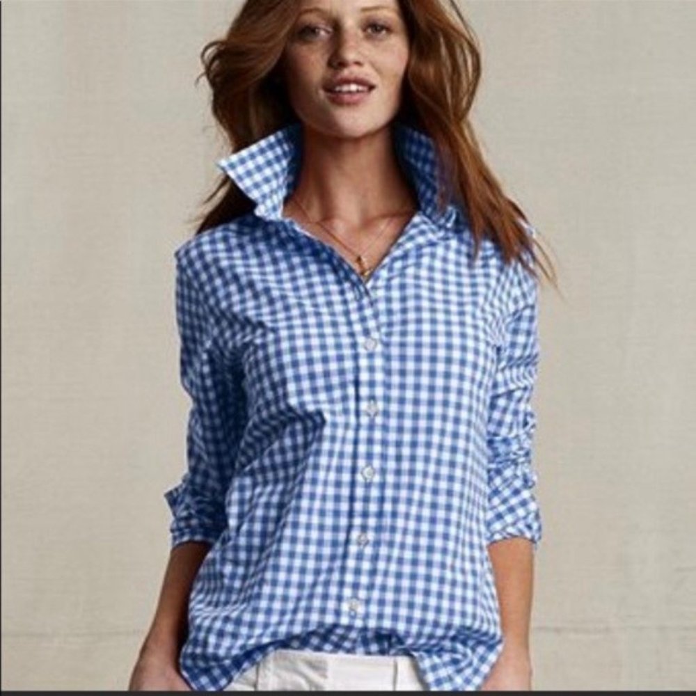J Crew The Perfect Shirt Gingham Blue & White Check Sz 8